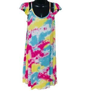 NWT Jouica Pink Tie Dye Tank Dress Women L Cover Up Pockets Beachy Cold Shoulder